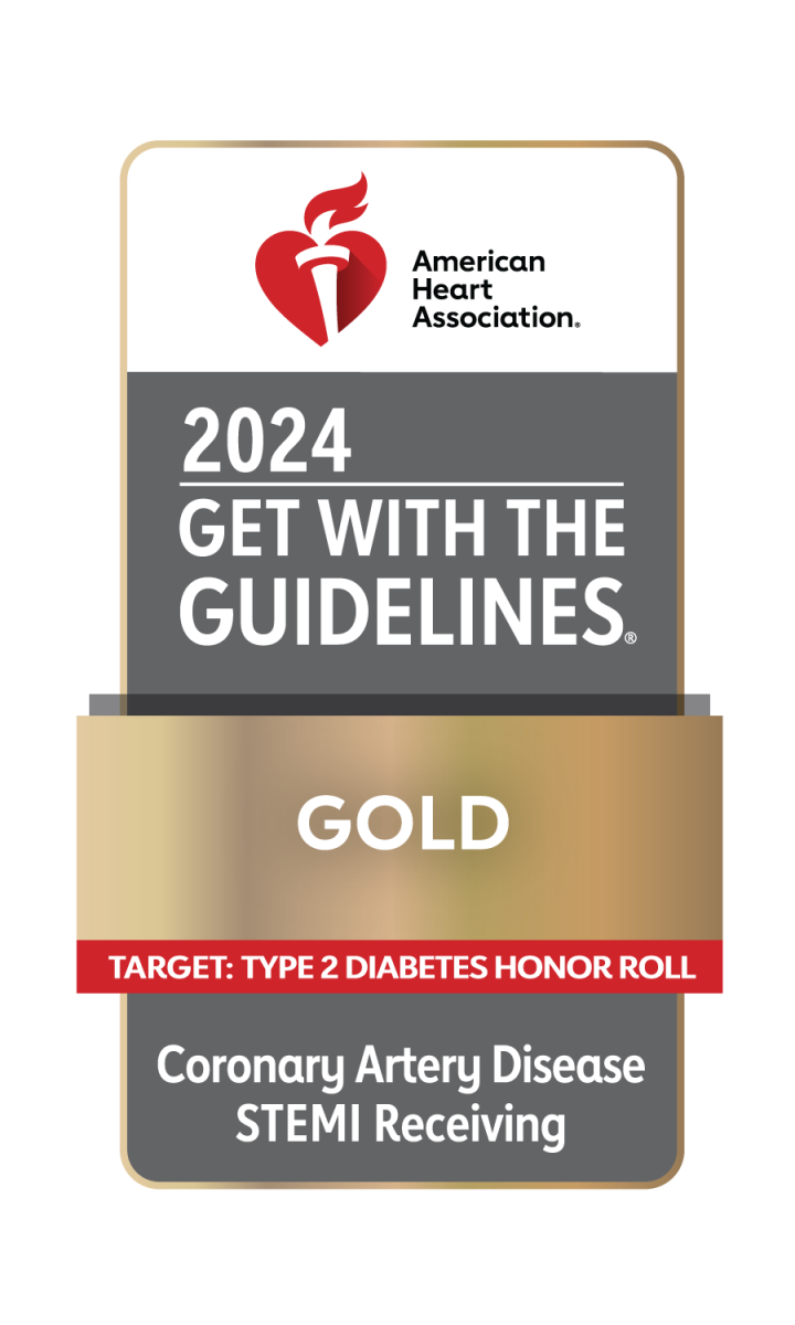 Lakewood Ranch Medical Center has received the American Heart Association’s Get With The Guidelines® – Coronary Artery Disease STEMI Receiving Center – Gold with Target: Type 2 Diabetes Honor Roll recognition.